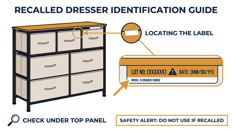 Consumers can identify the recalled Mainstays dressers by checking for lot number HCV202601 printed under the top panel.