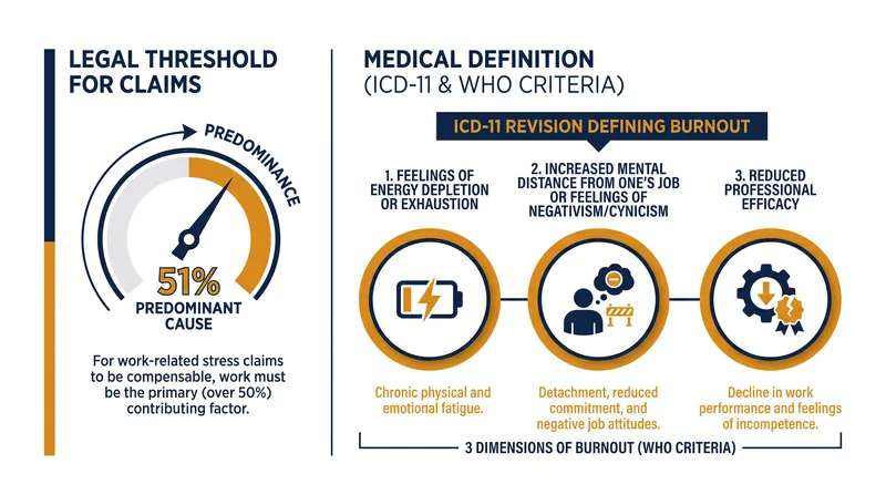 The legal and diagnostic thresholds defining occupational burnout.