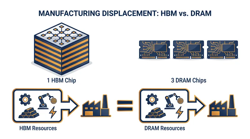 Producing high-bandwidth memory for AI servers cannibalizes the manufacturing capacity for standard consumer DRAM.