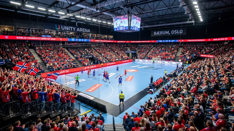 The Unity Arena in Baerum, where King Harald V attended the opening match of the 2025 IHF Men's World Championship.
