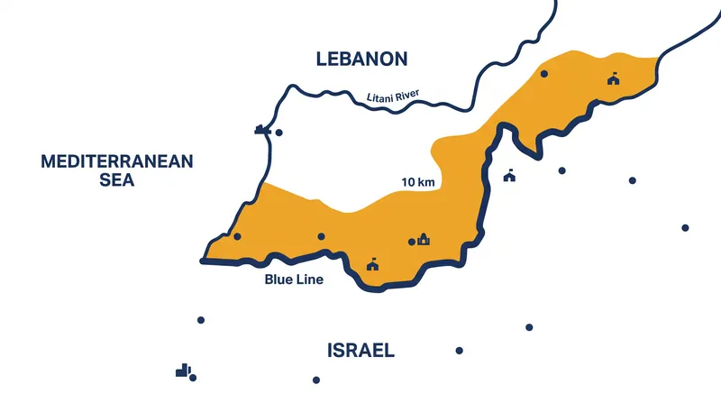 The self-declared security zone covers approximately 570 to 600 square kilometers of southern Lebanon.