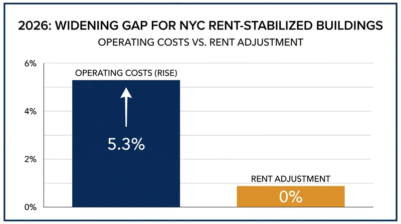 Operating costs for rent-stabilized buildings rose 5.3% over the past year, while the board voted to hold rent adjustments at 0%.