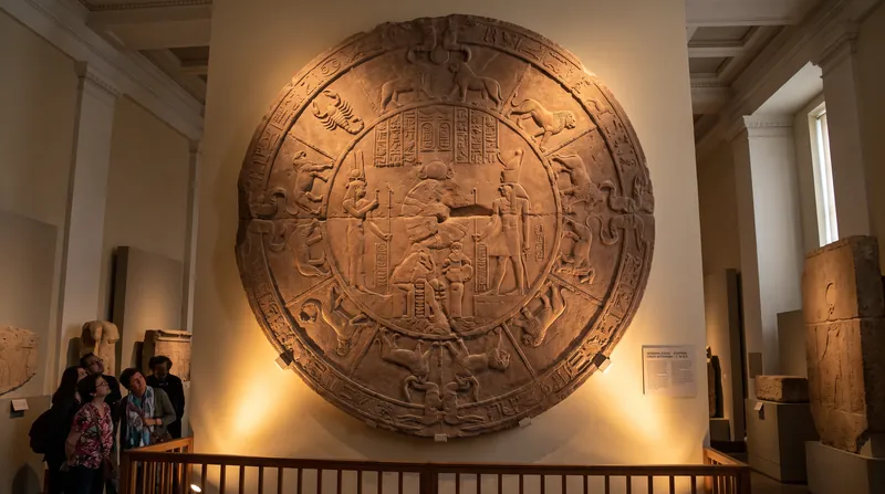 The Dendera Zodiac, removed from the Temple of Hathor in 1821, is currently housed in the Louvre Museum in Paris.