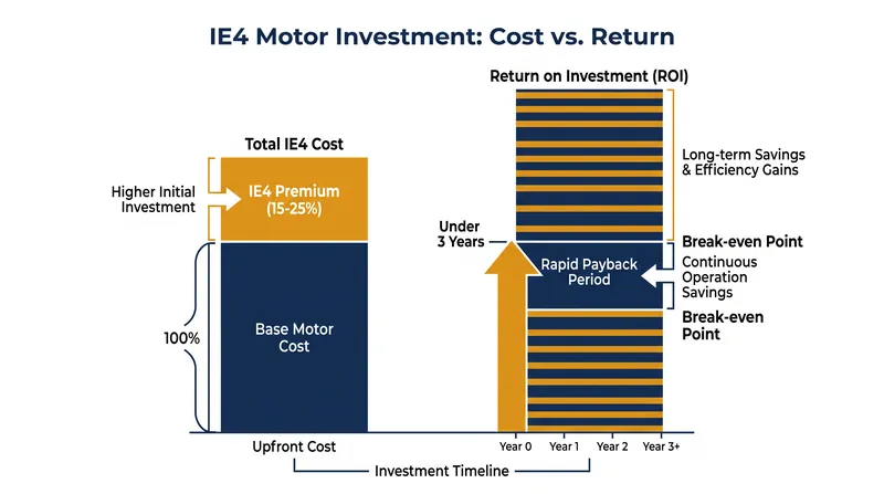While IE4 motors carry a higher upfront cost, energy savings rapidly offset the premium.
