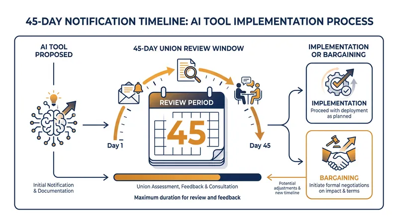 Under AB 2656, public agencies must pause AI deployments for 45 days to allow labor unions to review the technology's impact on their members.