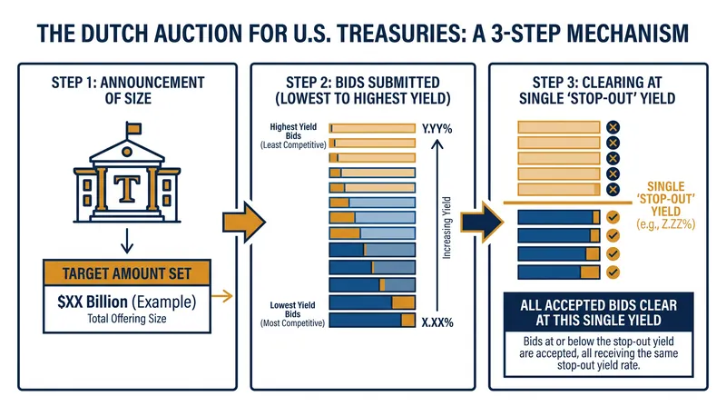 In a Dutch auction, all winning bidders receive the exact same final clearing yield, regardless of their initial bid.