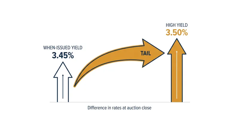 A positive tail occurs when the government must pay a slightly higher yield than the pre-auction market anticipated.