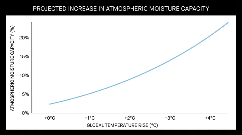 Warmer atmospheric temperatures exponentially increase the amount of water vapor these systems can carry.
