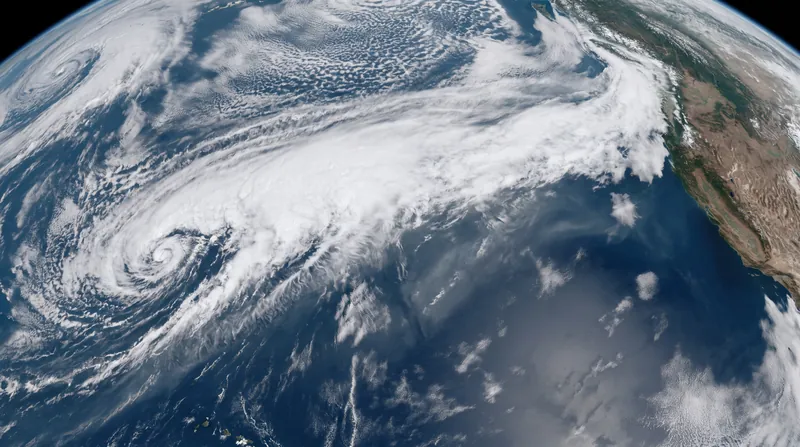 Satellite imagery reveals the distinct, narrow bands of moisture that characterize atmospheric rivers.
