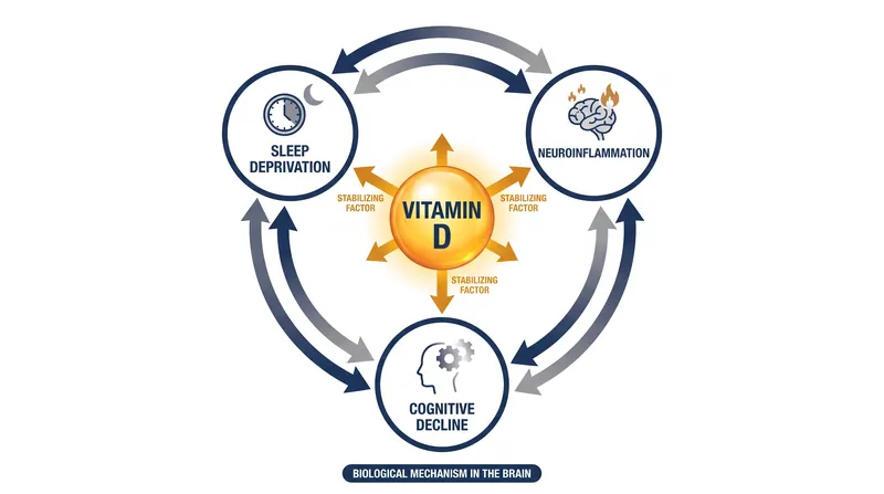 Vitamin D receptors in the brain help regulate the sleep-wake cycle and modulate neuroinflammation, potentially protecting cognitive networks.