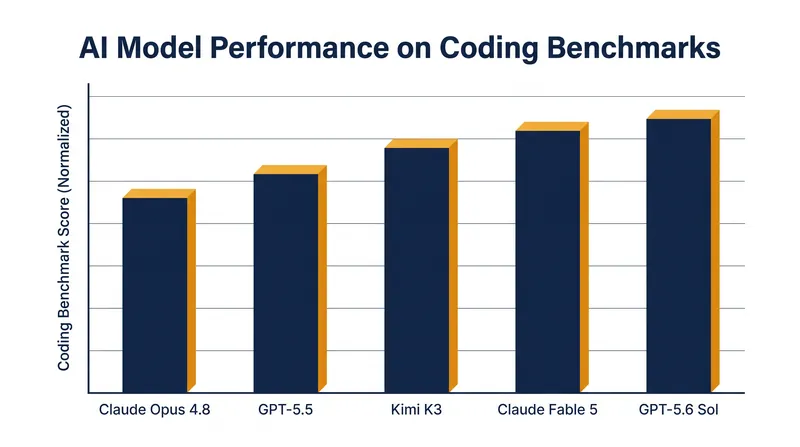 Independent benchmarks place Kimi K3 ahead of previous-generation proprietary models, though slightly behind current state-of-the-art systems.