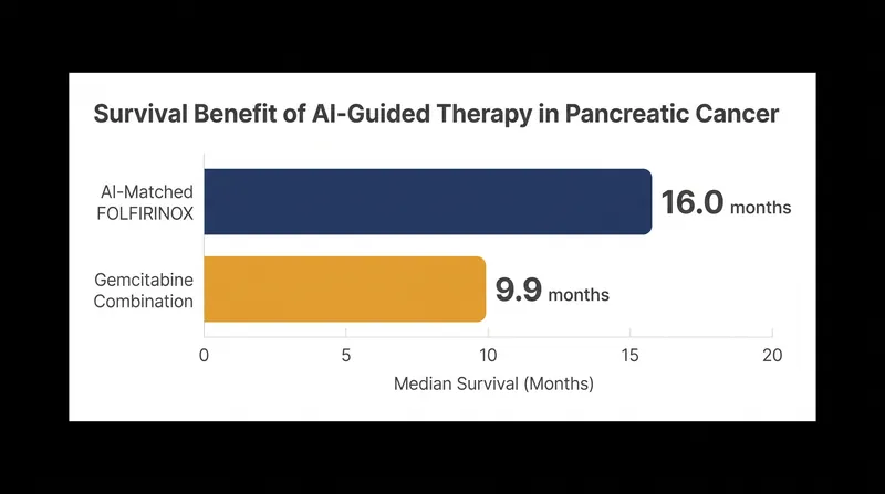 In retrospective testing, pancreatic cancer patients matched to the correct therapy by AI achieved a median overall survival of 16.0 months.