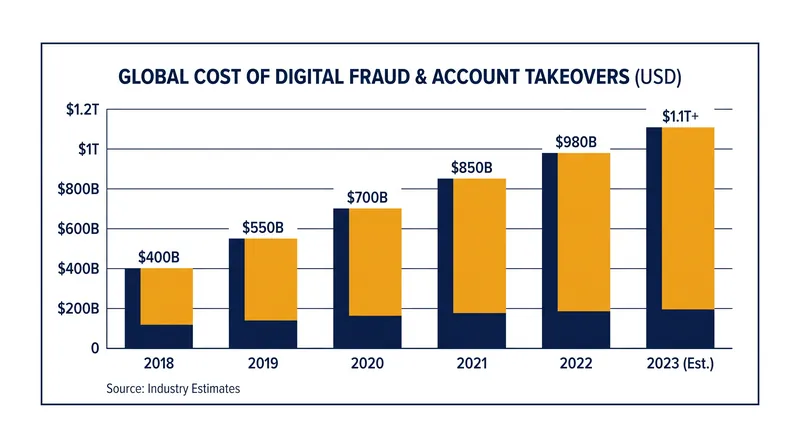Account takeovers and scams cost the global economy over $1 trillion annually, driving the need for advanced biometric defenses.