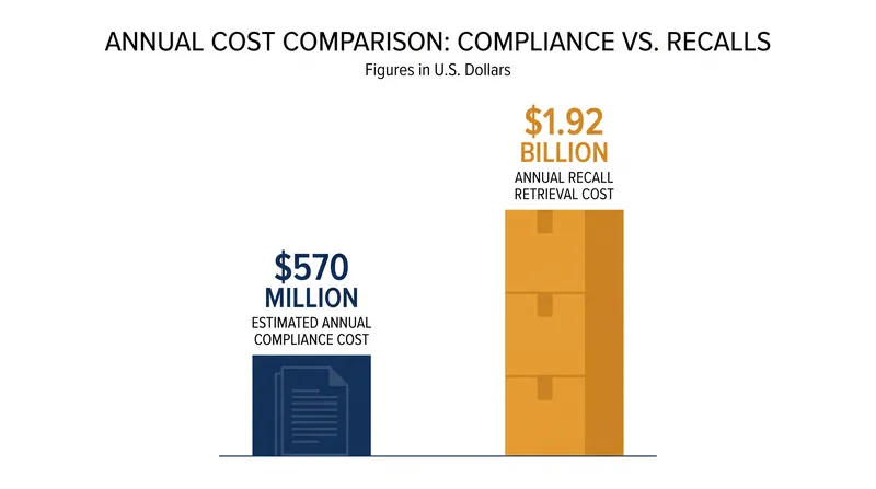 The industry-wide cost of compliance is dwarfed by the direct costs of product retrieval and disposal during recalls.