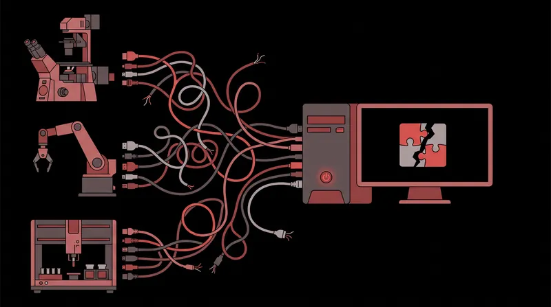 Currently, integrating different pieces of lab hardware requires bespoke coding and custom translator programs.