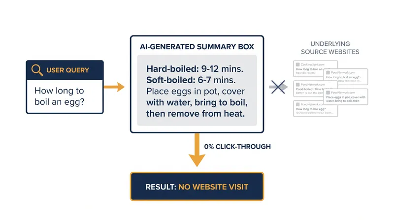 Informational queries are highly susceptible to zero-click resolutions, where the AI summary fully satisfies the user's intent.