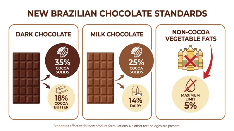Law No. 15.404/2026 establishes strict minimums for cocoa solids and caps alternative vegetable fats.