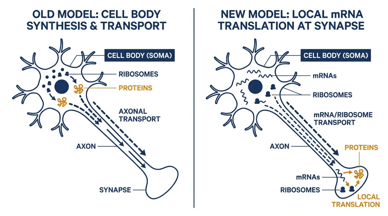 Local translation allows synapses to react rapidly to stimuli without waiting for proteins to be shipped from the distant nucleus.