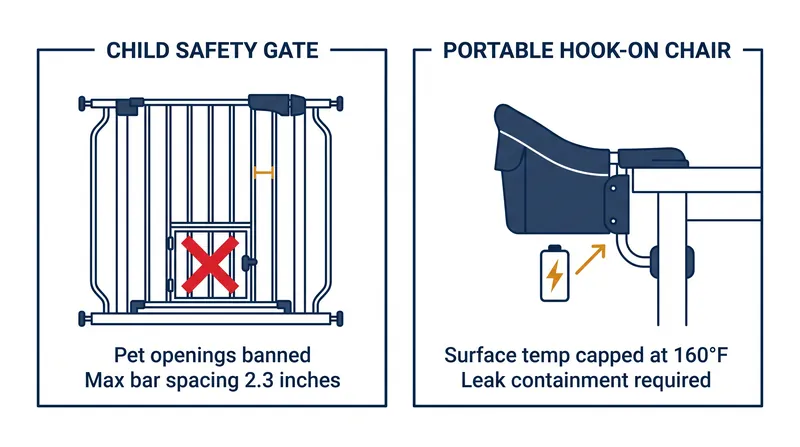 Key safety updates for expansion gates and portable hook-on chairs under the 2026 ASTM revisions.