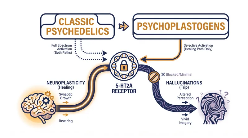 How biased agonists decouple brain repair from perceptual distortion.
