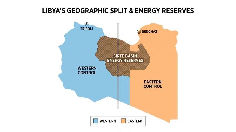 Libya's territorial division and the strategic location of its energy reserves.
