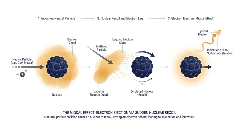 How the Migdal effect amplifies invisible nuclear collisions into detectable electronic signals.