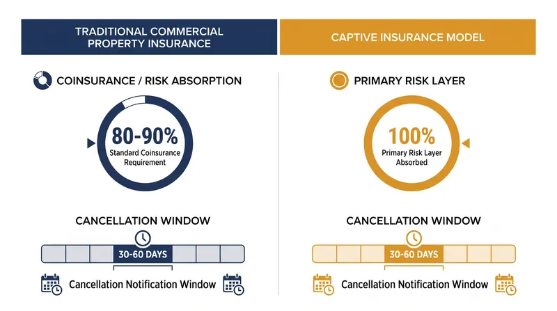 Comparing the capital allocation requirements of traditional versus captive insurance models.