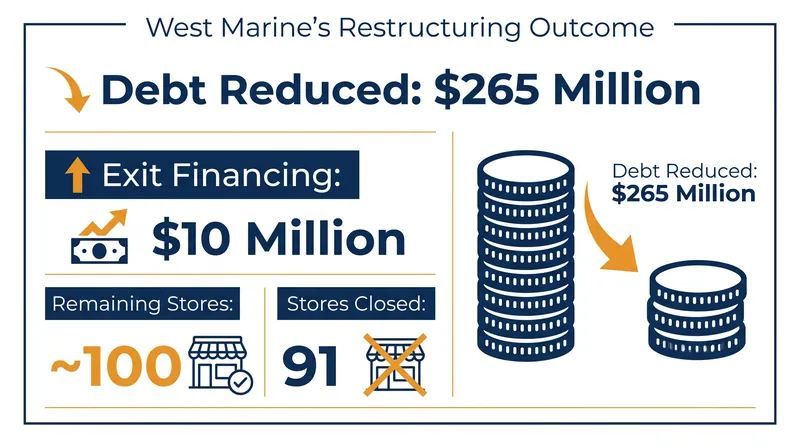 The financial and physical footprint of West Marine following its Chapter 11 restructuring.