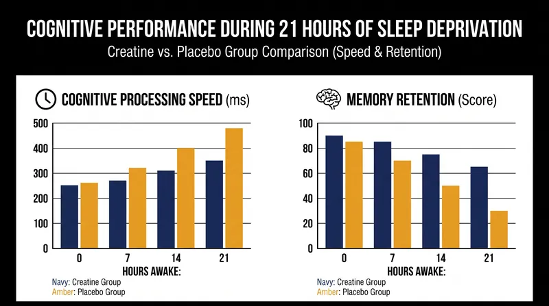 In clinical trials, a high dose of creatine preserved processing speed and memory during severe sleep deprivation compared to a placebo.