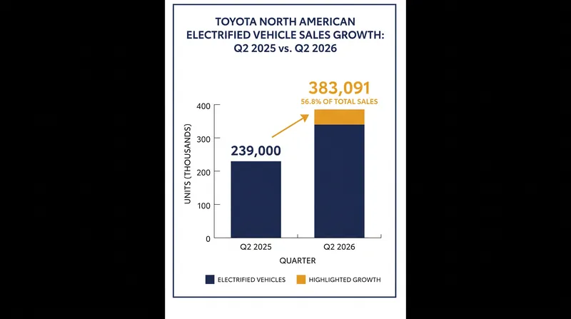 Toyota's electrified vehicle sales in North America surged to 56.8% of total volume in the second quarter of 2026.