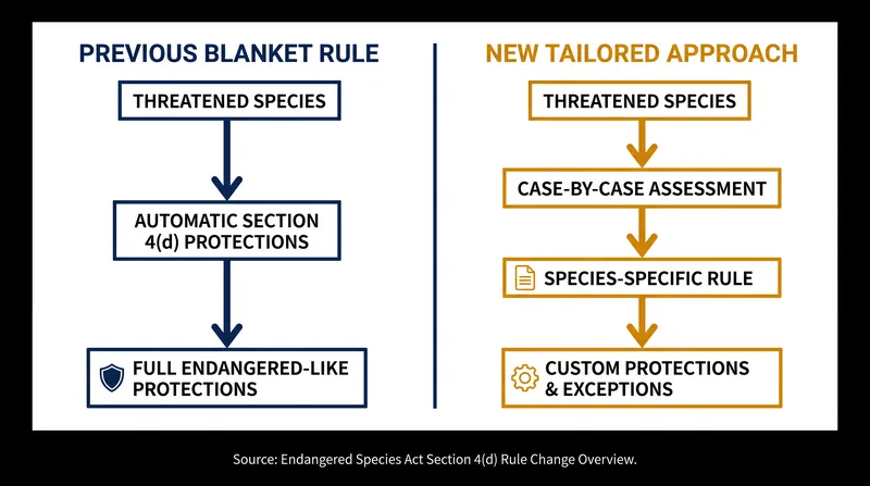 Under the new framework, newly listed threatened species will receive tailored protections rather than automatic endangered-level restrictions.