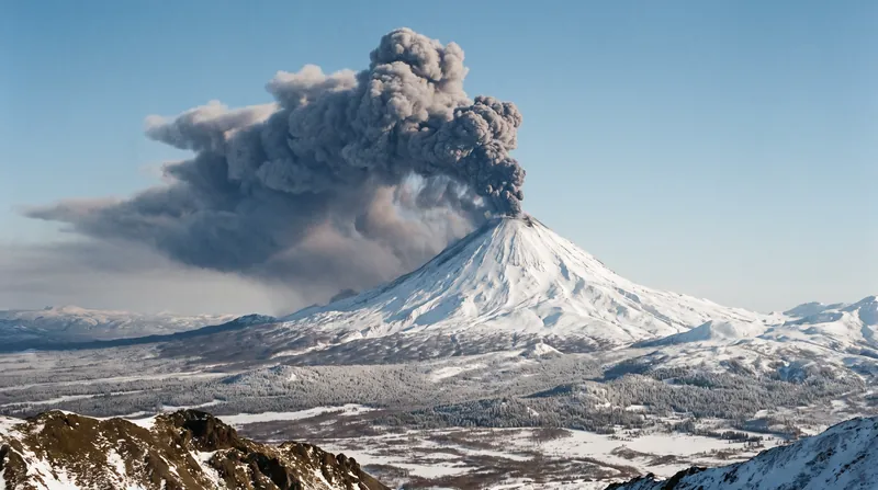 Russia's Klyuchevskoy volcano has ejected ash plumes up to 8 kilometers high, triggering aviation alerts for North Pacific flight routes.