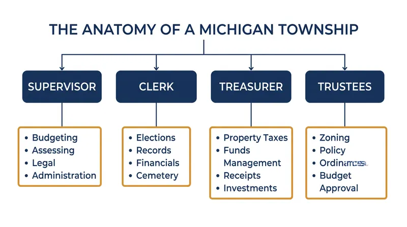 Michigan law mandates that townships handle their own property assessments, tax collections, and election logistics.