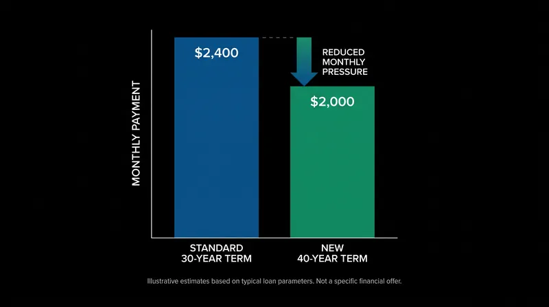 Extending the maximum mortgage term to 40 years significantly reduces the monthly financial burden on homebuyers.