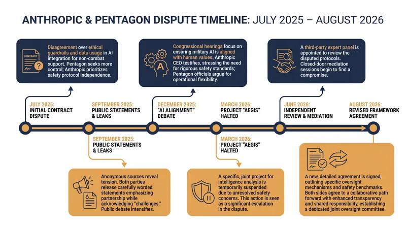 Timeline of the standoff between Anthropic's AI Safety Constitution and the Pentagon's procurement demands.