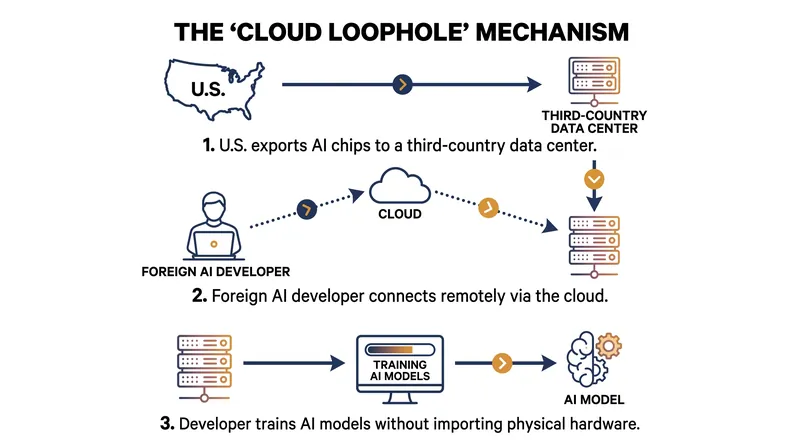 How the cloud loophole allows foreign developers to bypass physical chip export bans.