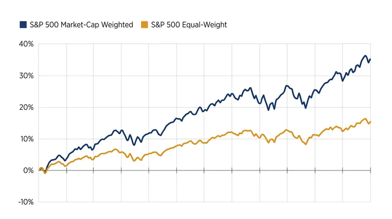 Market concentration has intensified as a small group of tech firms drives broader index gains.