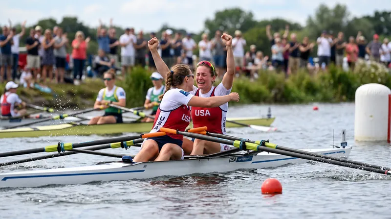 Regina Salmons and Mia Levy secured bronze in the Women's Pair, marking Salmons' return to the podium two years after major surgery.