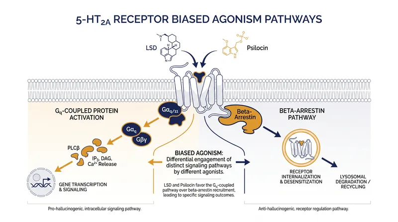 Psychedelics force the 5-HT2A receptor into a unique conformation, prioritizing specific intracellular signaling pathways.
