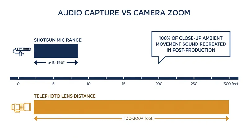 The 'audio gap' in wildlife filmmaking makes capturing synchronized sound physically impossible.