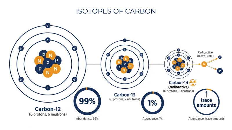 Carbon exists in three main isotopic forms, each with a different atomic weight.