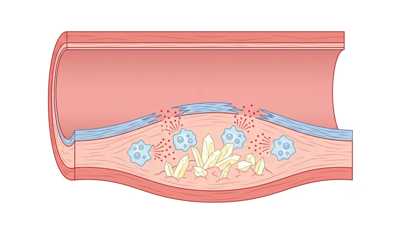 Macrophages attempt to clear cholesterol but end up driving inflammation that weakens the plaque's protective cap.