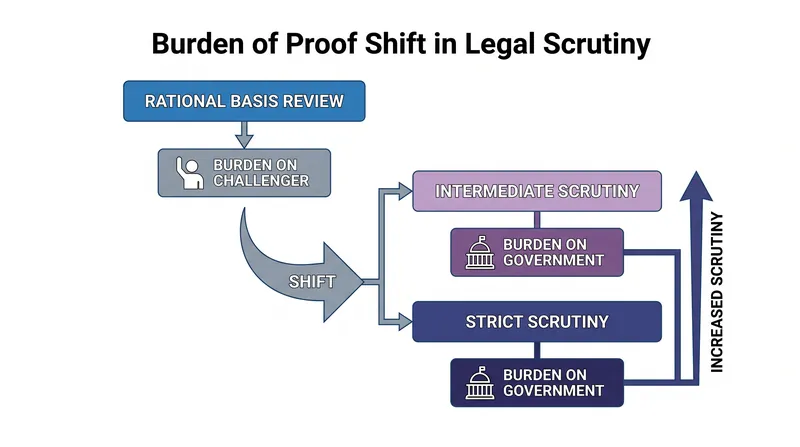 The most consequential difference between the tiers is who bears the burden of proving the law is valid or invalid.