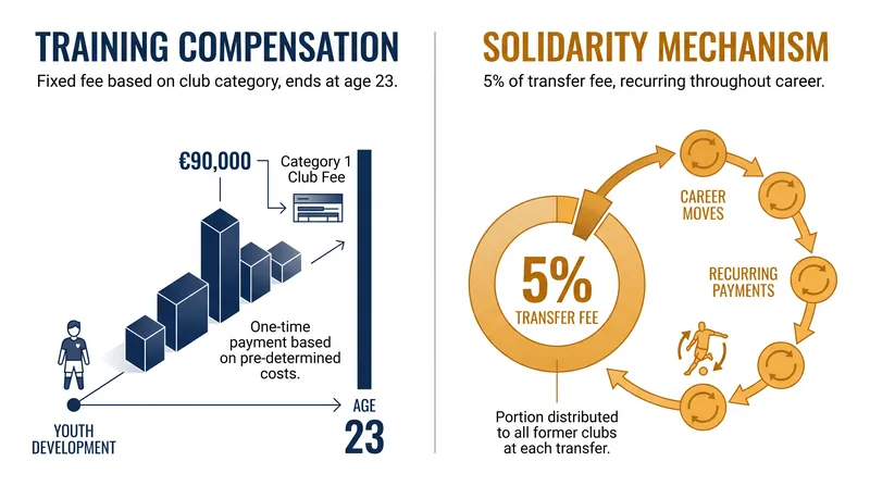 The two mechanisms serve distinct financial purposes for developing clubs.