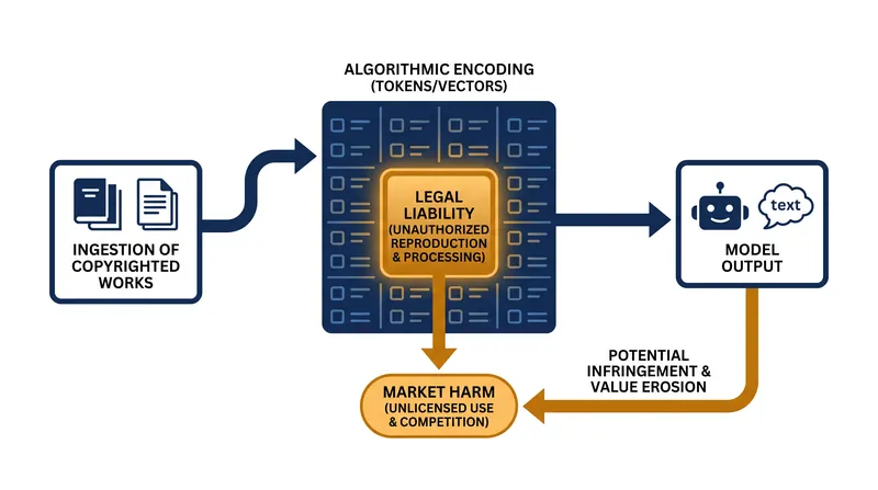 The mechanical reality of AI training involves algorithmic encoding, which complicates claims that training data is simply discarded.