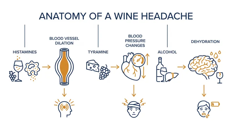 The true culprits behind a red wine headache are more likely a combination of histamines, tyramine, and alcohol dehydration.
