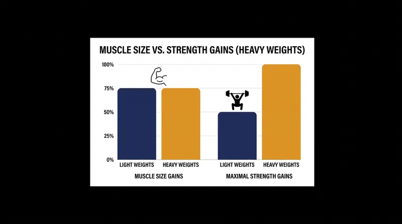 While muscle size increases equally, heavy weights remain superior for building maximal 1-rep strength.