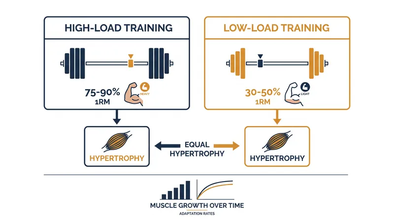 Both high-load and low-load protocols yield a 1:1 ratio of muscle growth when taken to failure.