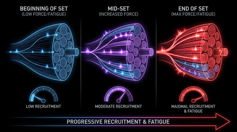 As a muscle fatigues during a light-weight set, the nervous system is forced to recruit the same large muscle fibers used in heavy lifting.