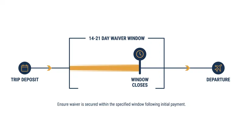 Securing a pre-existing condition waiver requires purchasing insurance shortly after your first trip payment.